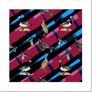 Stripes Birdies pattern Posters and Art